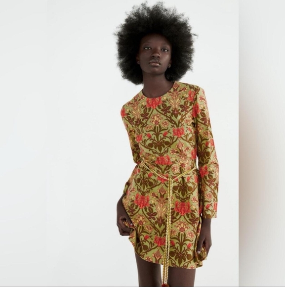 NWT Zara Tapestry Print Linen Cotton Dress Size L - Picture 2 of 3